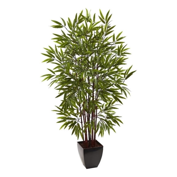 Pemberly Row 60" Bamboo Silk Tree with Planter in Green/Black