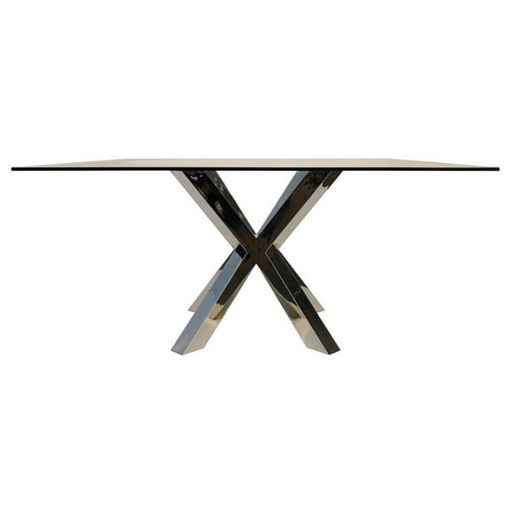 Pemberly Row 60'' Clear Square Glass Dining Table Stainless Steel Base