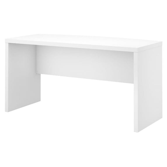Pemberly Row 60" Contemporary Engineered Wood Bow Front Desk in Pure White