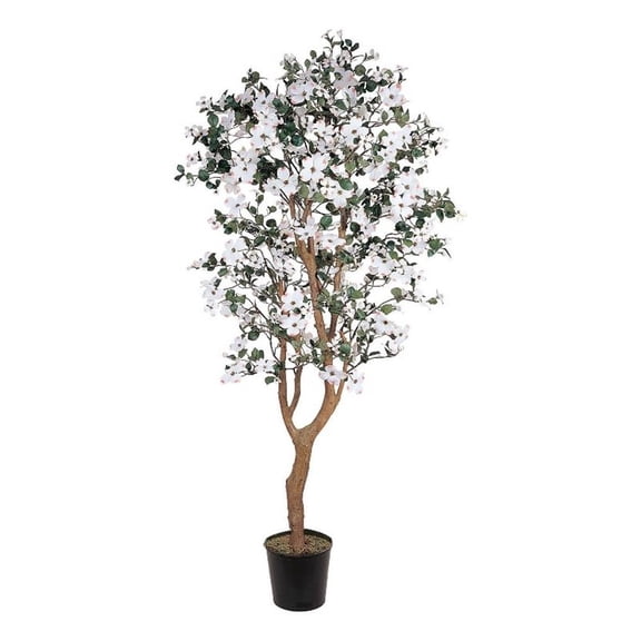 Pemberly Row 60" Dogwood Silk Tree with 1121 Leaves in White/Black