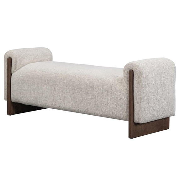 Pemberly Row 60" Fabric Upholstered Bench Sand Beige with Ash Wood Frame
