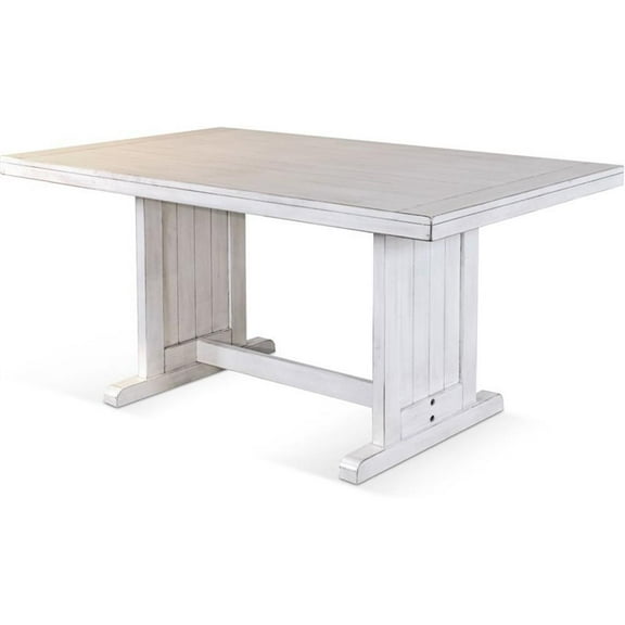 Pemberly Row 60" Farmhouse Mahogany Wood Table in Marble White