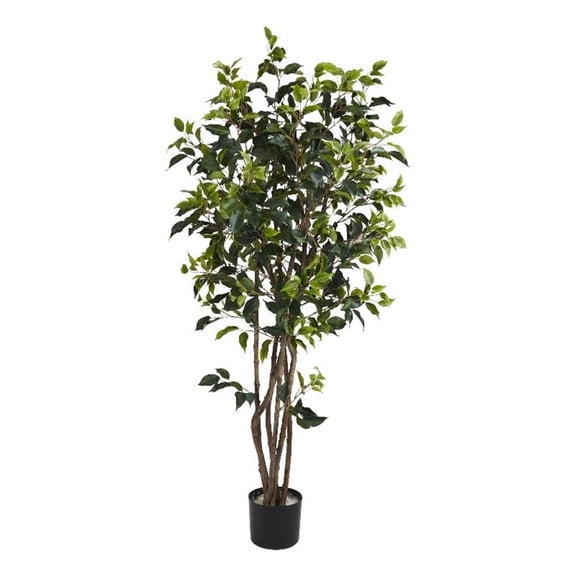 Pemberly Row 60" Ficus Bushy Silk Tree with 780 Bushy Leaves in Green/Black