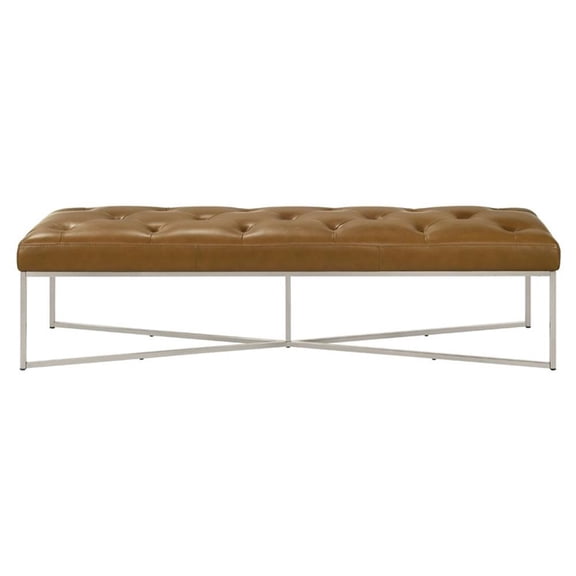 Pemberley Row Genuine Leather Tan Bench Rectangular Stain-Resistant 60" Unassembled