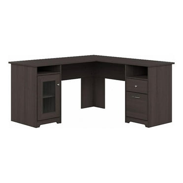 Pemberly Row 60" Home Office L-Shape Desk with 4-Port USB Hub and File Drawer in Heather Gray