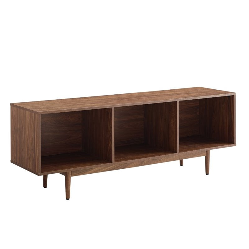 Liam Mid-Century Walnut Record Storage Console Cabinet 60"