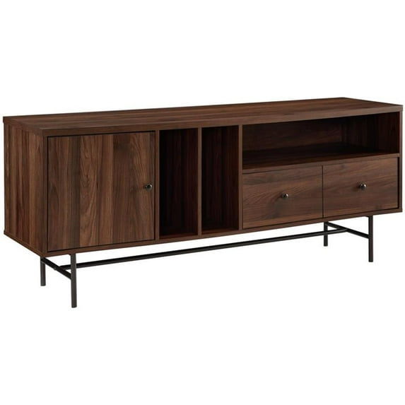 Pemberly Row 60" Modern TV Console with Record Storage in Dark Walnut