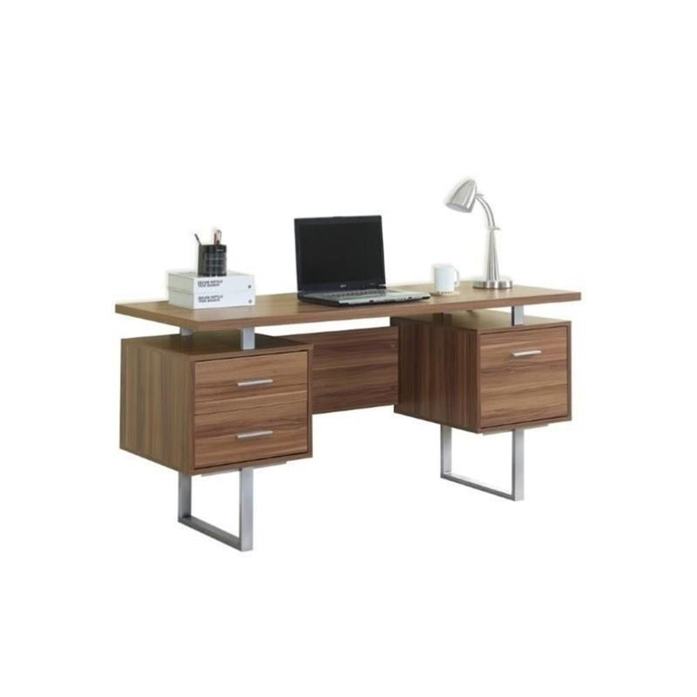 Contemporary Walnut Writing Desk with Sleek Metal Frame
