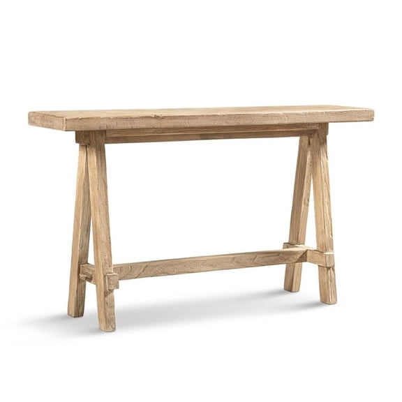 Pemberly Row 60" Reclaimed Elm Trestle Console Table in Light Natural Brown