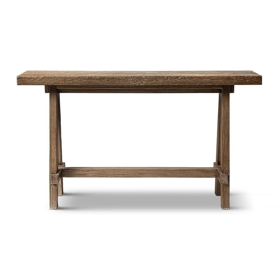 Pemberly Row 60" Reclaimed Elm Trestle Console Table in Medium-Dark Brown