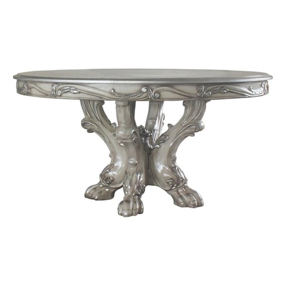 Pemberly Row 60" Round Dining Table with Claw Feet Trestle Base in Bone White