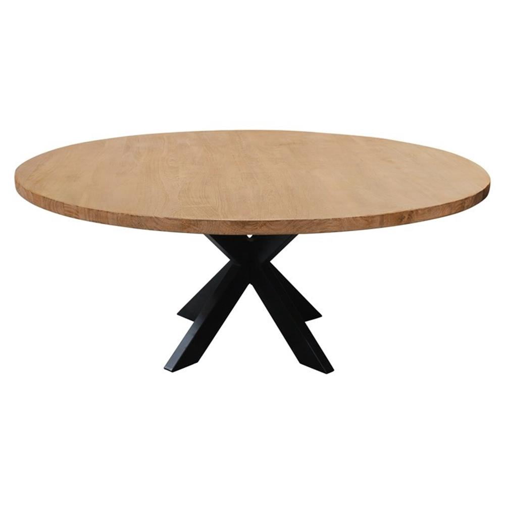 Pemberly Row 60" Round Solid Mango Wood Dining Table in Natural Finish ...