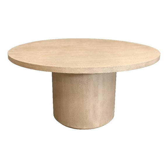 Pemberly Row 60" Round Solid Mango Wood Dining Table in Stone Natural