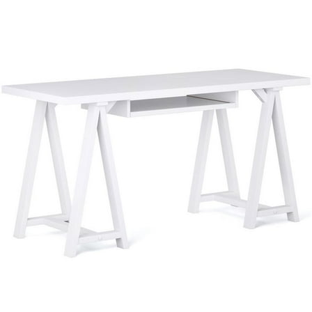 Pemberly Row 60" Soild Wood Modern Industrial Computer Desk in White