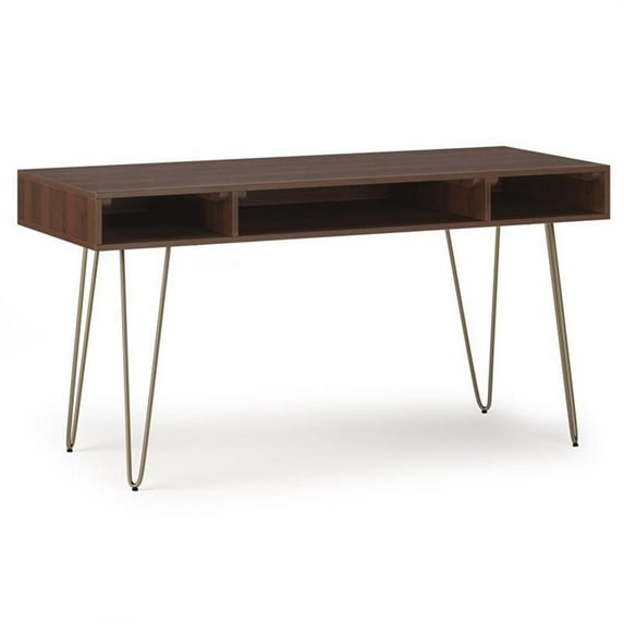 Pemberly Row 60" Solid Wood Writing Desk in Umber Brown and Gold