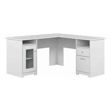 Pemberly Row 60" Traditional Wood L Shaped Computer Desk in White