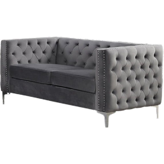 Pemberly Row 60" Tufted Transitional Velvet Loveseat in Gray
