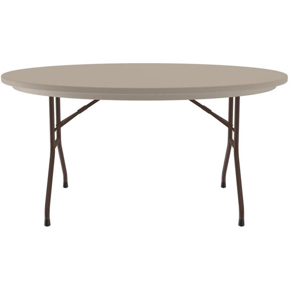 Pemberly Row 60"W x 60"D H-D Plastic Blow-Molded Folding Table in Mocha Brown