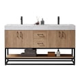 thumbnail image 1 of Pemberly Row 60" White Stone Top Oak Double Vanity Black Frame w/o Mirror, 1 of 12