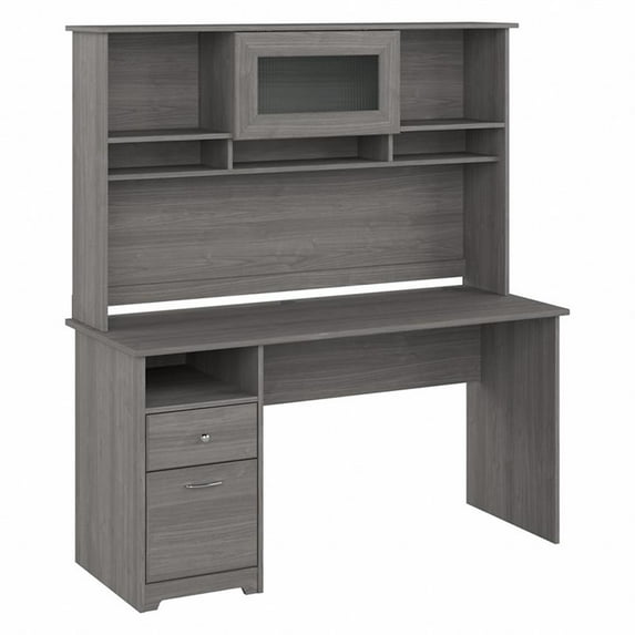 Pemberly Row 60W Computer Desk with Hutch in Modern Gray - Engineered Wood