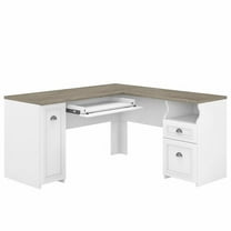 Pemberly Row 60W L Shaped Desk in Pure White and Shiplap Gray - Engineered Wood