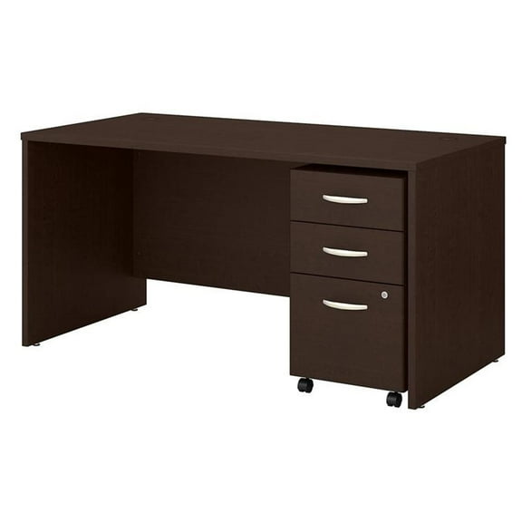 Pemberly Row 60W Office Desk with Drawers in Mocha Cherry - Engineered Wood
