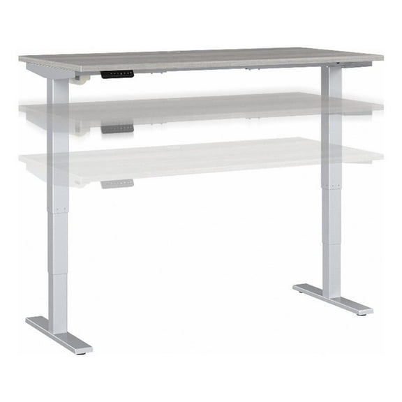 Pemberly Row 60W x 30D Adjustable Desk in Platinum Gray - Engineered Wood