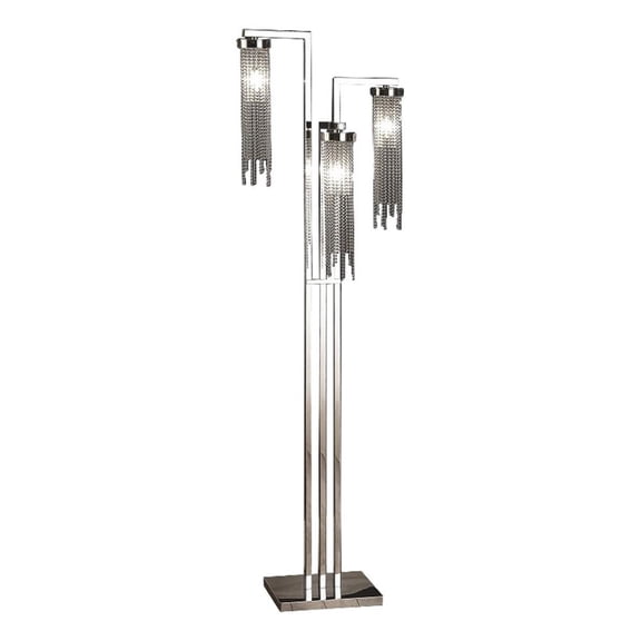 Pemberly Row 61" Floor Lamp with 3 Crystal Cascade Shades in Chrome Metal