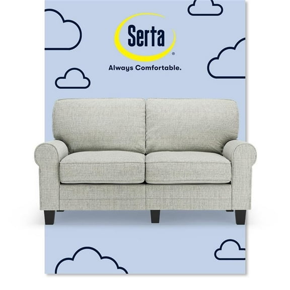 Pemberly Row 61" Rolled Arm Loveseat Sofa with Removable Covers Pebble Gray