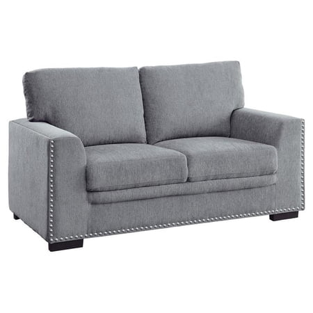 Pemberly Row 62" Chenille Loveseat with Nailhead in Dark Gray