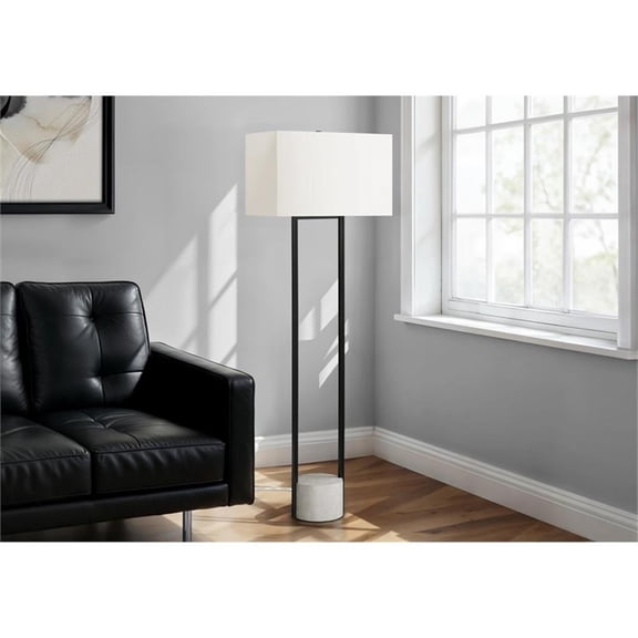 Pemberly Row 62" Floor Lamp with Cement Base in Black Metal and Ivory Shade