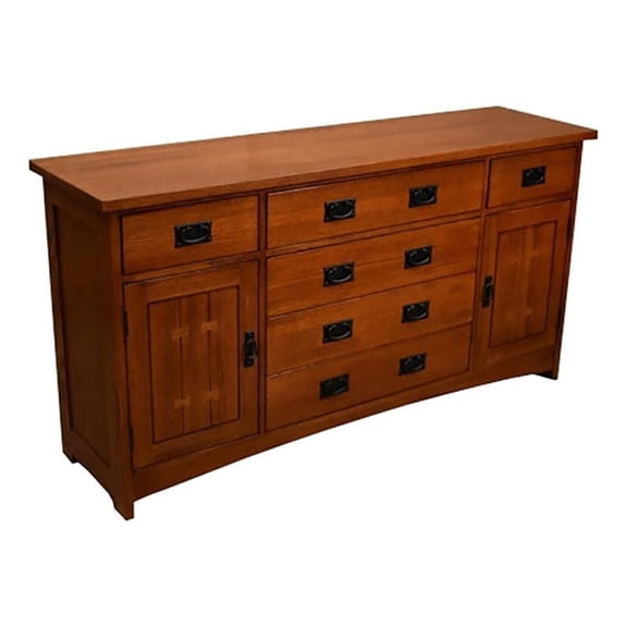 Pemberly Row 62" Mission Quarter Sawn Oak 6 Drawer Sideboard in Cherry