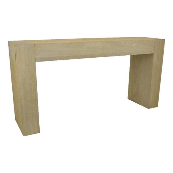 Pemberly Row 63" Console Table with Tall C Shaped Design in Light Brown Wood