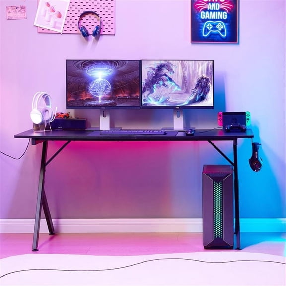 Pemberly Row 63" Gaming Desk with USB Mouse Pad Black Engineered Wood