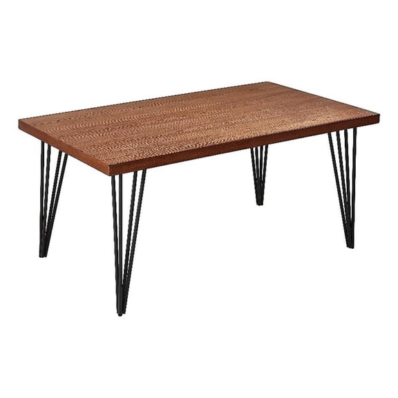 Pemberly Row 63" Rectangular Elm Veneer Dining Table with Metal Legs in Brown