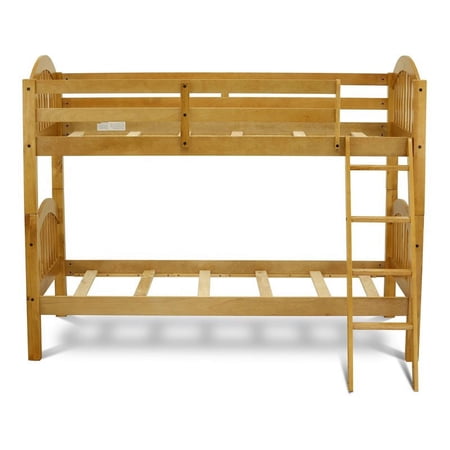 Pemberly Row 63" Wood Twin Bunk Bed with Guard Rails in Oak
