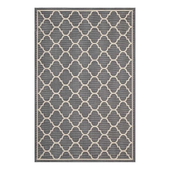 Pemberly Row 63x90.5" Moroccan Quatrefoil Trellis Fabric Area Rug in Gray/Beige