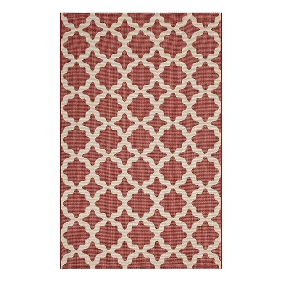 Pemberly Row 63x90.5" Moroccan Trellis Polypropylene Area Rug in Red and Beige