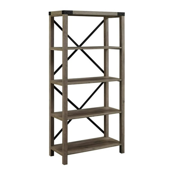 Pemberly Row 64" Metal X Bookcase in Gray Wash