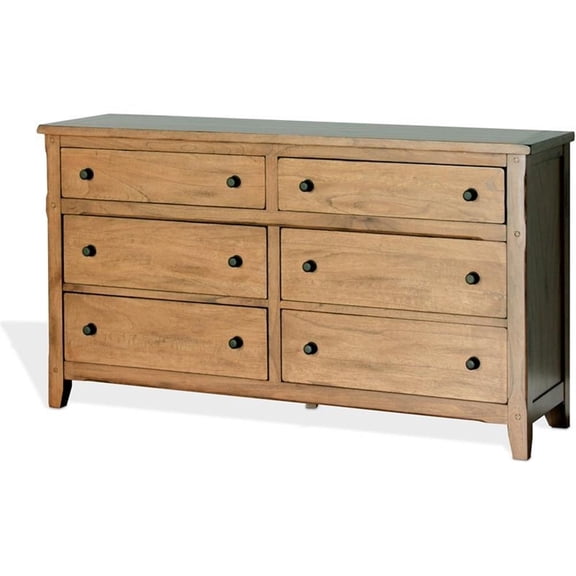 Pemberly Row 64" Petite Traditional Wood Double Dresser in Rustic Oak