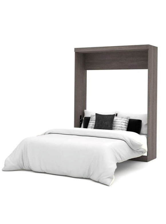 Pemberly Row 65" Transitional Engineered Wood Queen Wall Bed in Bark Gray/White