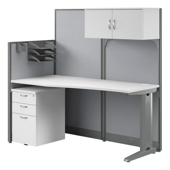 Pemberly Row 65W Cubicle Desk with Storage in Pure White - Engineered Wood