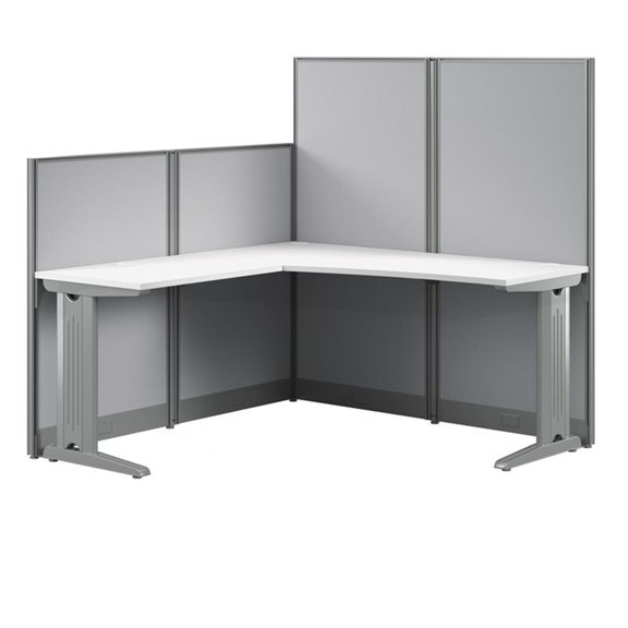 Pemberley Row Engineered Wood Pure White L Shaped Desk Laminated Cable Management 65W Unassembled