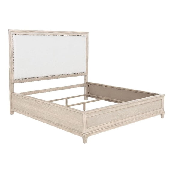 Pemberly Row 66" Coastal California King Panel Bed in Washed Oak and Cream