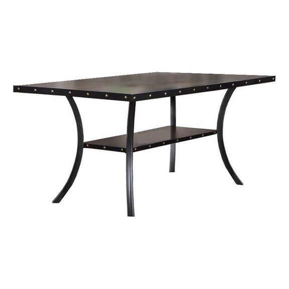 Pemberly Row 66 Inch Dining Table Rectangular Nailhead Trim Black Wood Finish