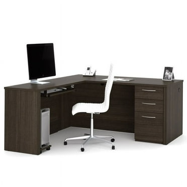 Pemberly Row 66" L Shaped Computer Desk in Dark Chocolate