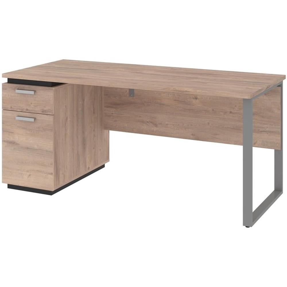 Pemberly Row 66" Single Pedestal Computer Desk in Rustic Brown and ...