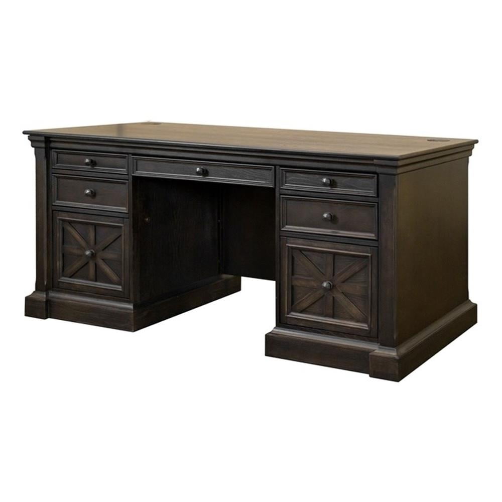 Pemberley Row Wood Dark Brown Executive Desk Double Pedestal Rectangular 66"W Fully Assembled