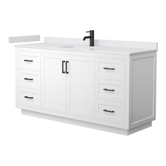 Pemberly Row 66" Wood Single Bathroom Vanity in White/Matte Black