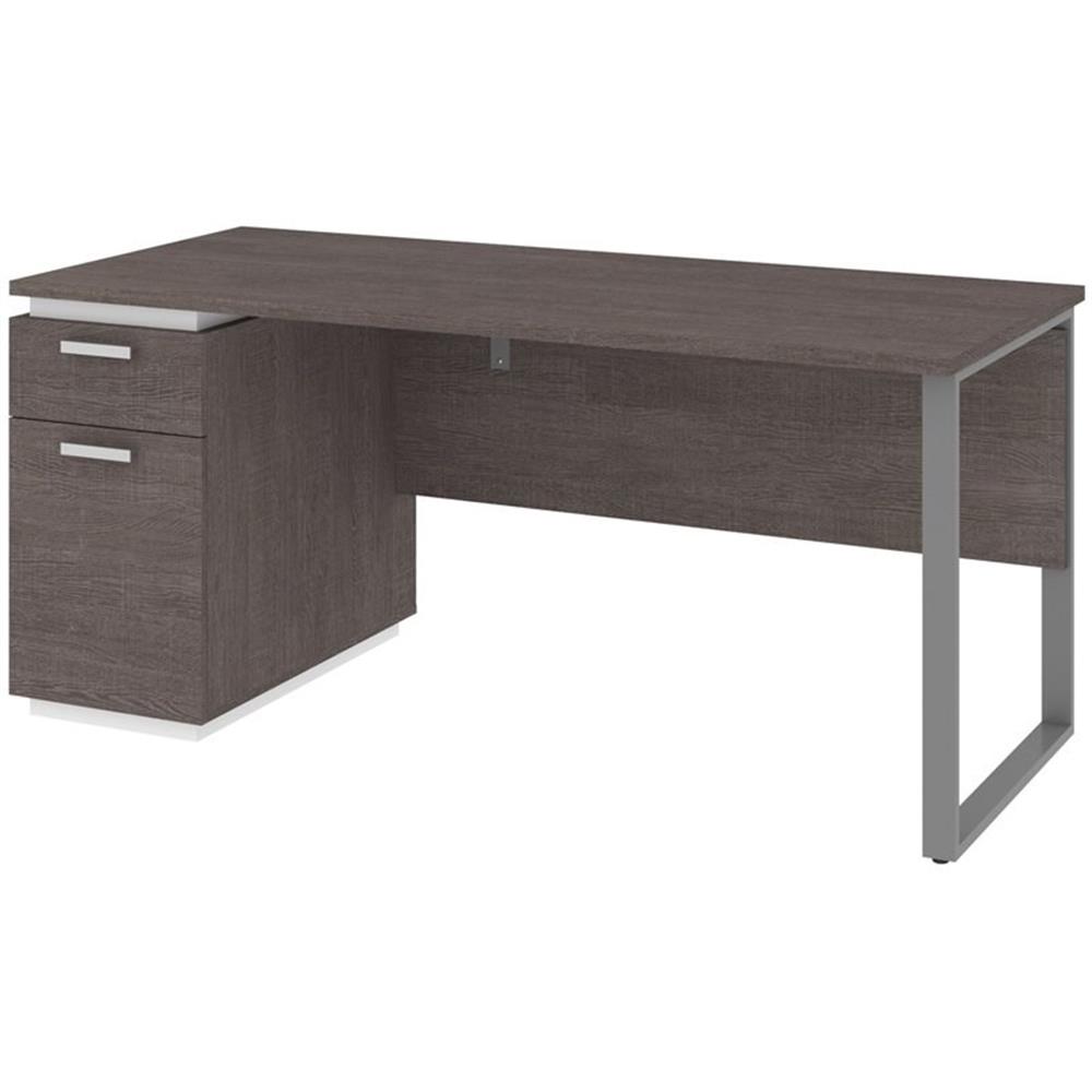 Pemberly Row 66" Wooden Single Pedestal Computer Desk in Bark Gray and ...